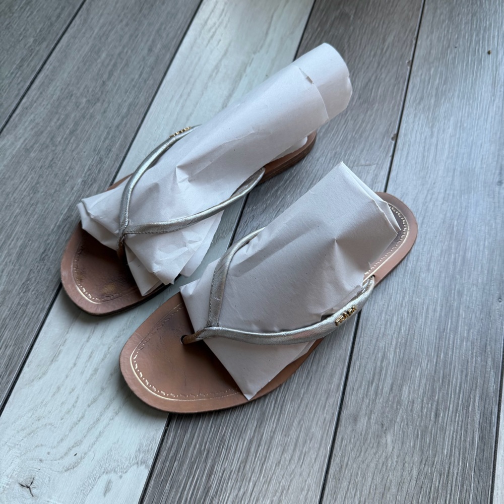 Prada Women's Sandals with Silver Straps and Brown Soles - Picture 2 of 10